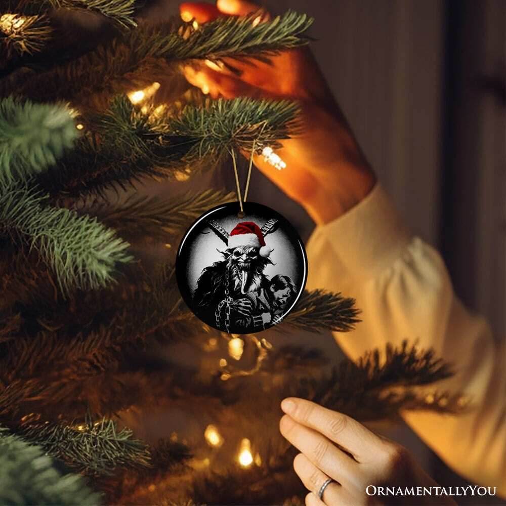 Horrifying Krampus With Santa Hat Ceramic Ornament, Keepsake For Unique Halloween Tree Christmas Decor - Heart