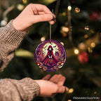 Mysterious Red Riding Hood in the Woods Ornament, Spooky Halloween Tree Decor - Circle / Version 1