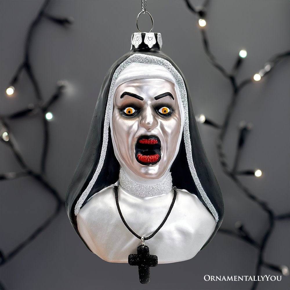 Spooky Decor Creepy Nun Themed Glass Ornament, Halloween Gothic Horror Tree Decoration - 