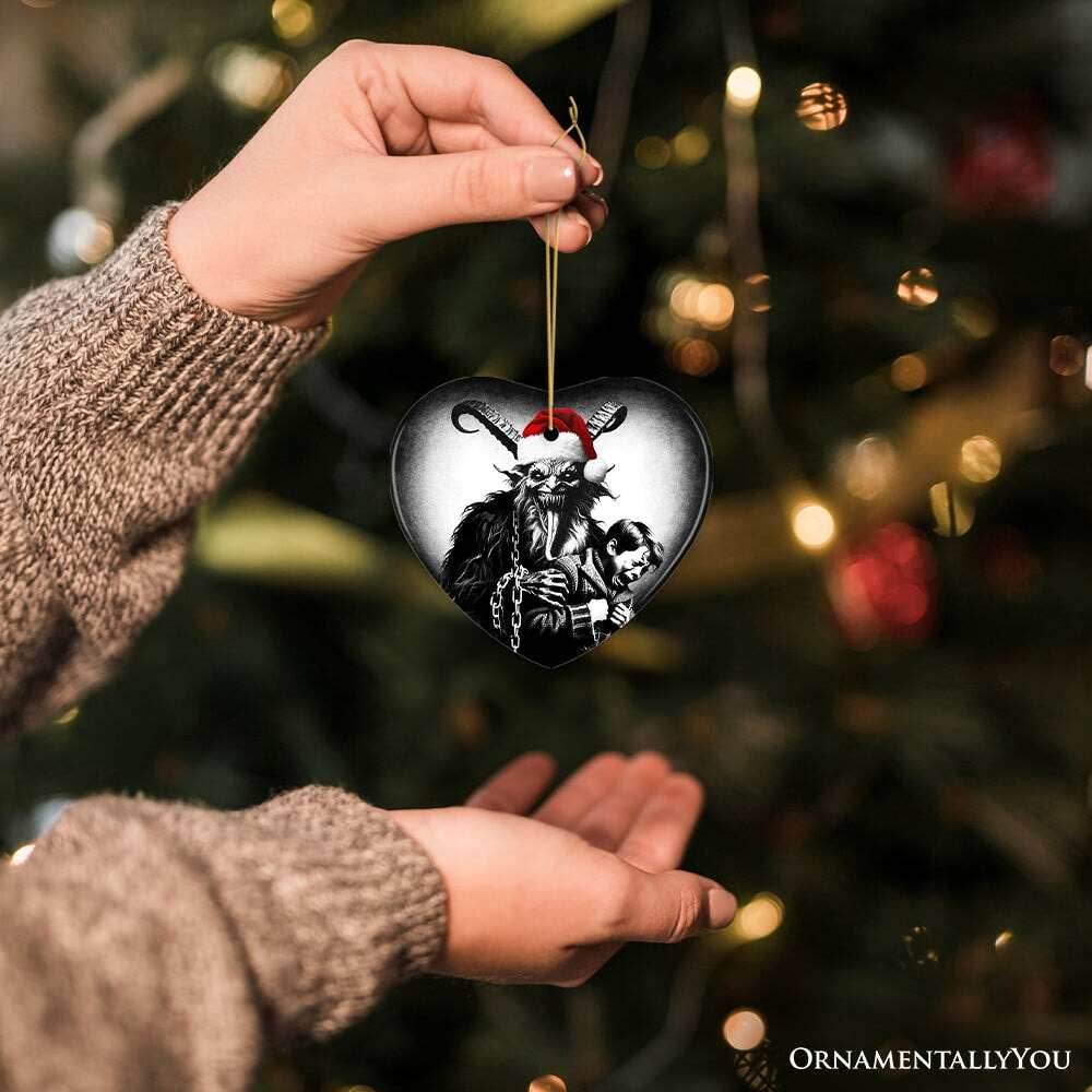 Horrifying Krampus With Santa Hat Ceramic Ornament, Keepsake For Unique Halloween Tree Christmas Decor - Heart
