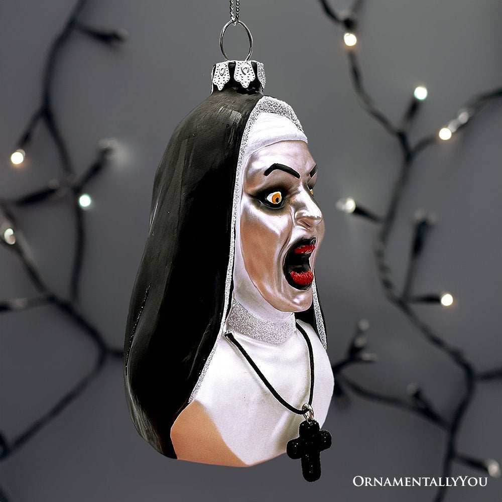 Spooky Decor Creepy Nun Themed Glass Ornament, Halloween Gothic Horror Tree Decoration - 