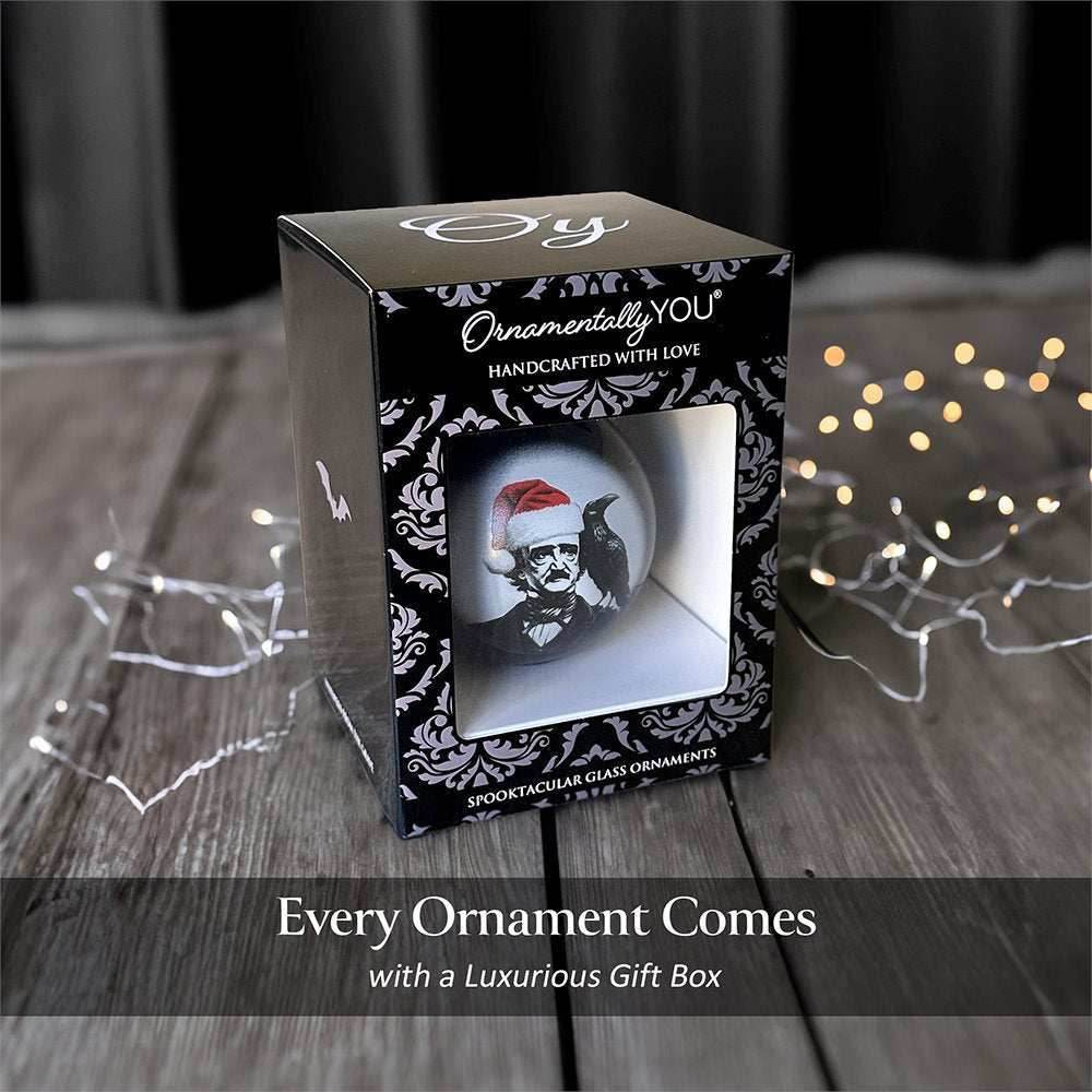Edgar Allan Poe Spooky Christmas Portrait Glass Ornament, Black Horror Halloween Tree Decoration - 