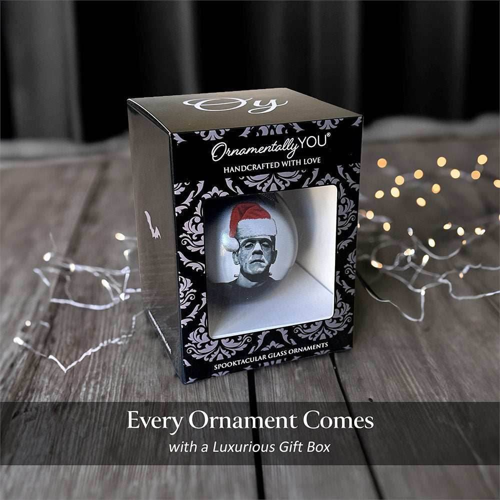 Frankenstein Christmas Spooky Portrait Glass Ornament, Black Horror Halloween Tree Decoration - 