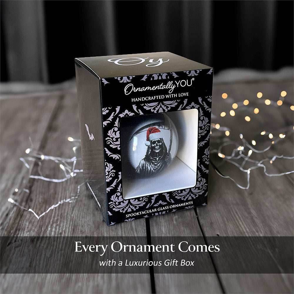 Grim Reaper Christmas Spooky Portrait Glass Ornament, Black Horror Halloween Tree Decoration - 