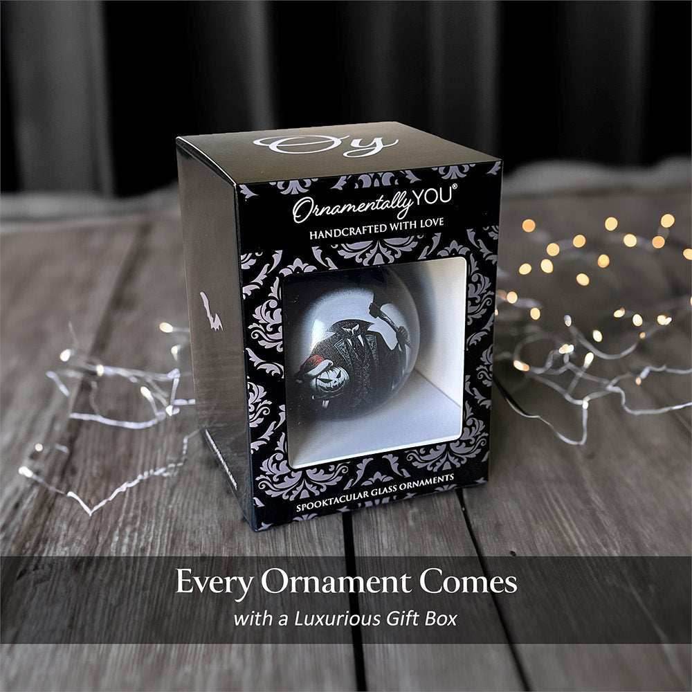 Headless Horseman Spooky Portrait Glass Christmas Ornament, Black Horror Halloween Tree Decoration - 