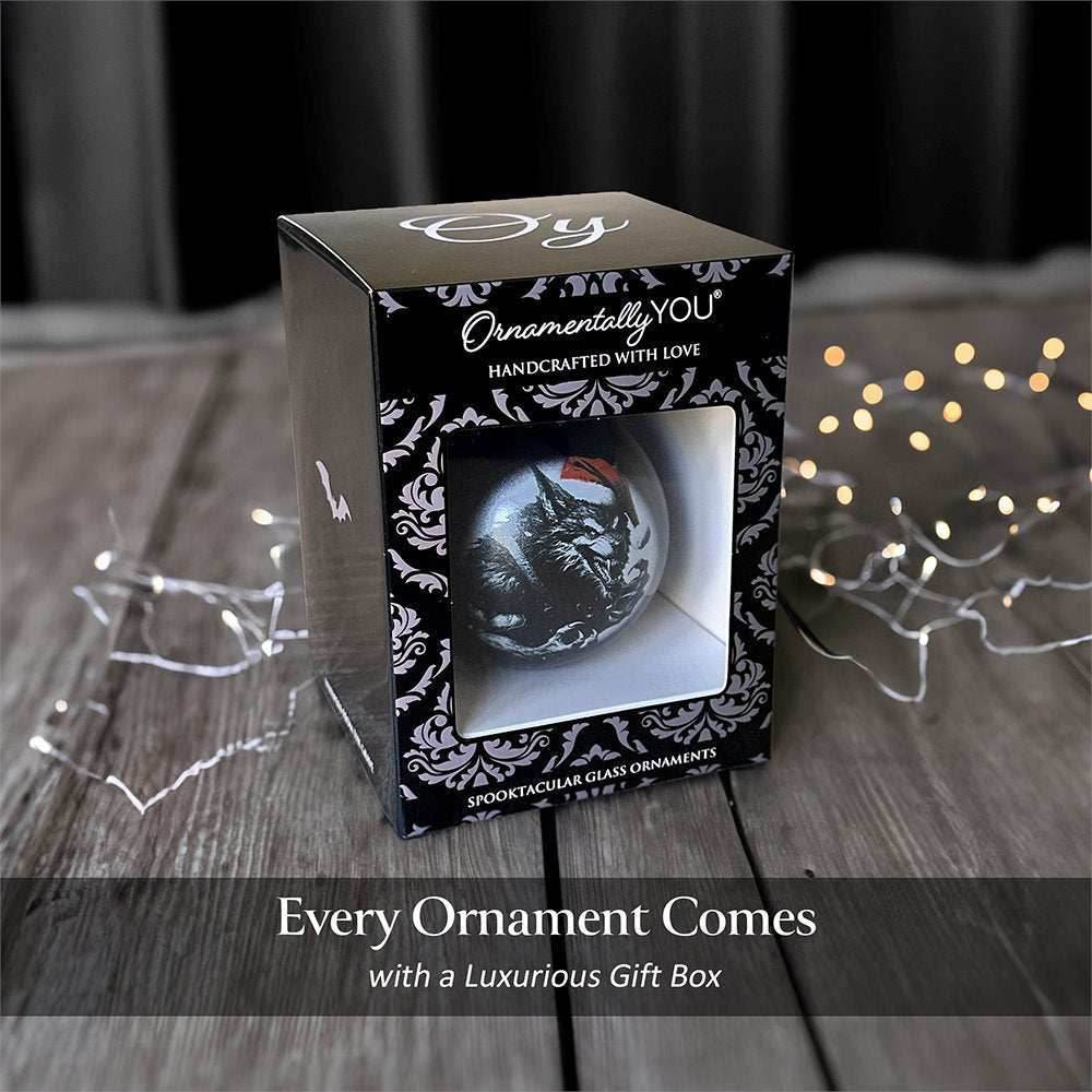 Werewolf Christmas Spooky Portrait Glass Ornament, Black Horror Halloween Tree Decoration - 