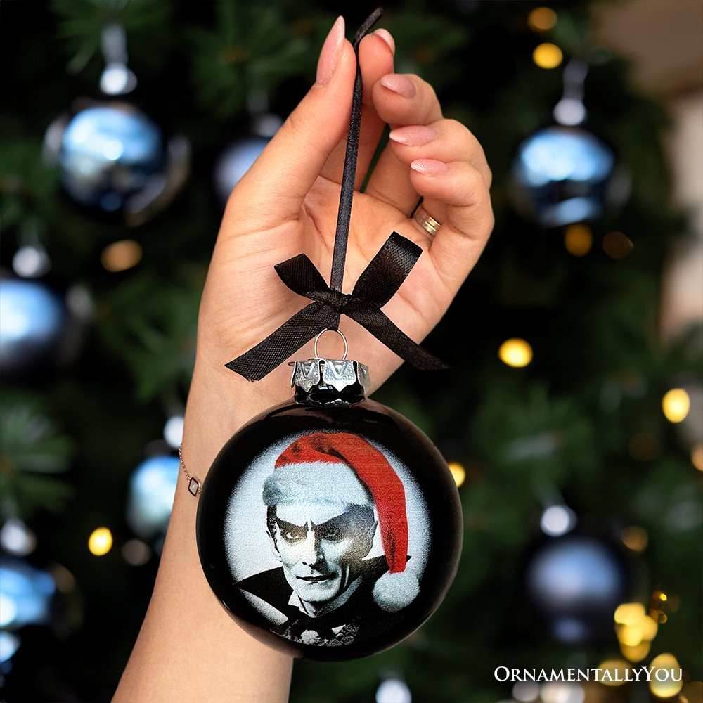 Dracula Spooky Christmas Portrait Glass Ornament, Black Horror Halloween Tree Decoration - 