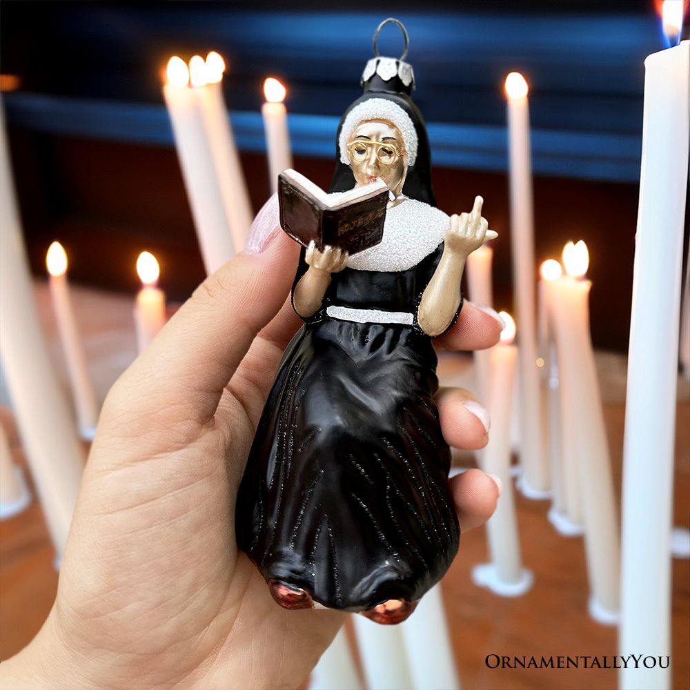 (Pre-Order) Eccentric Gothic Smoking Nun Glass Ornament, Unique Halloween and Emo Home Decor