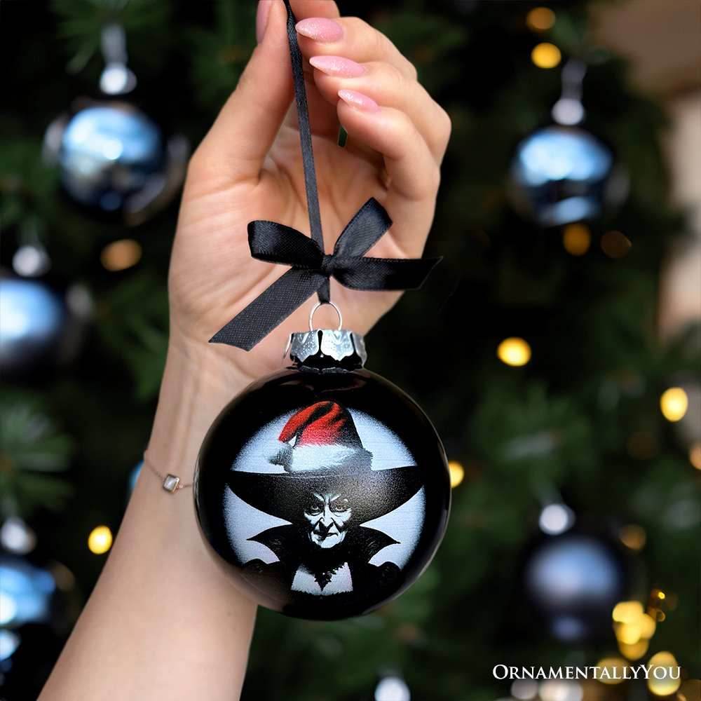 Wicked Witch Christmas Spooky Portrait Glass Ornament, Black Horror Halloween Tree Decoration - 