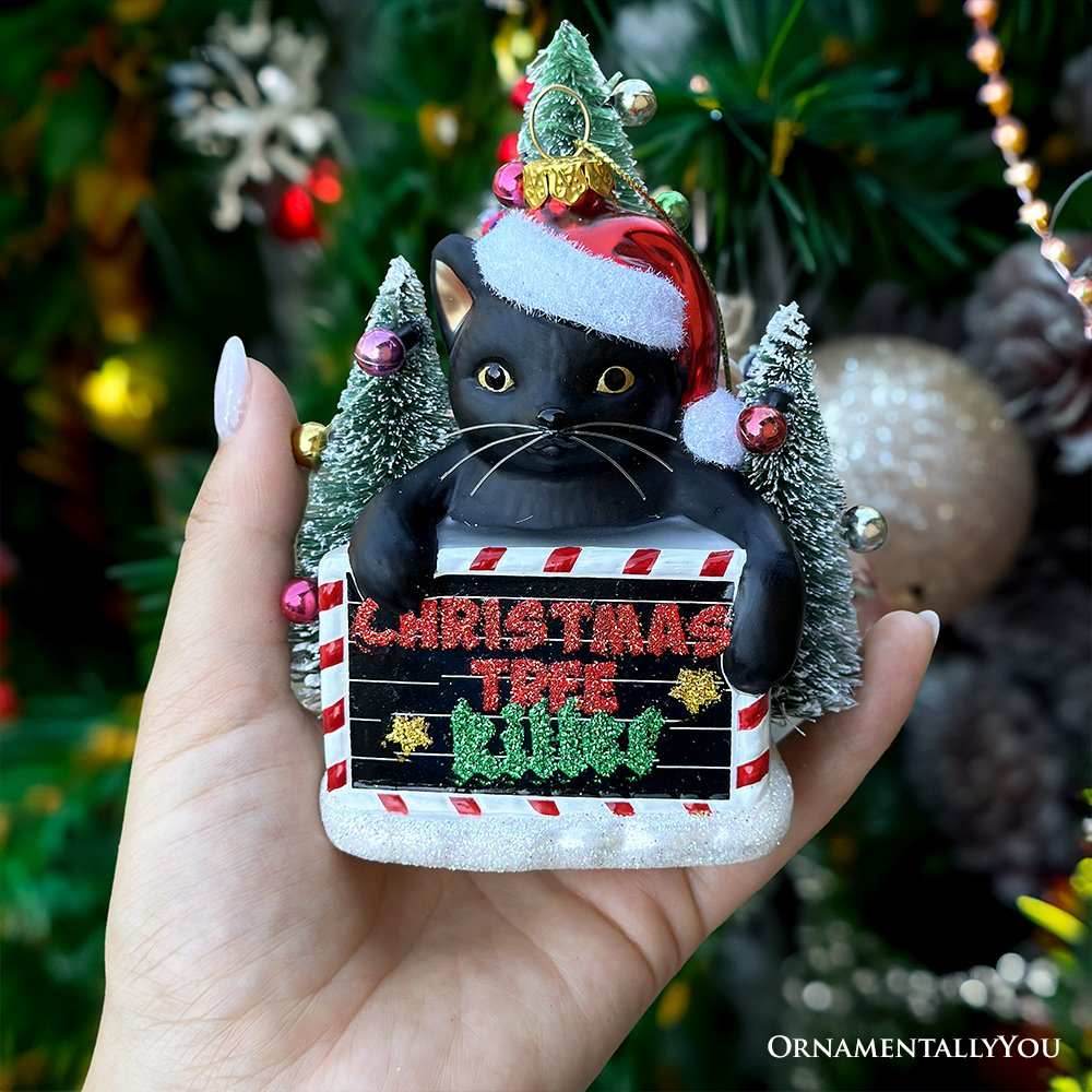 Christmas Tree Killer Funny Black Cat Glass Christmas Ornament, Whimsical Funny Tree Decor - 