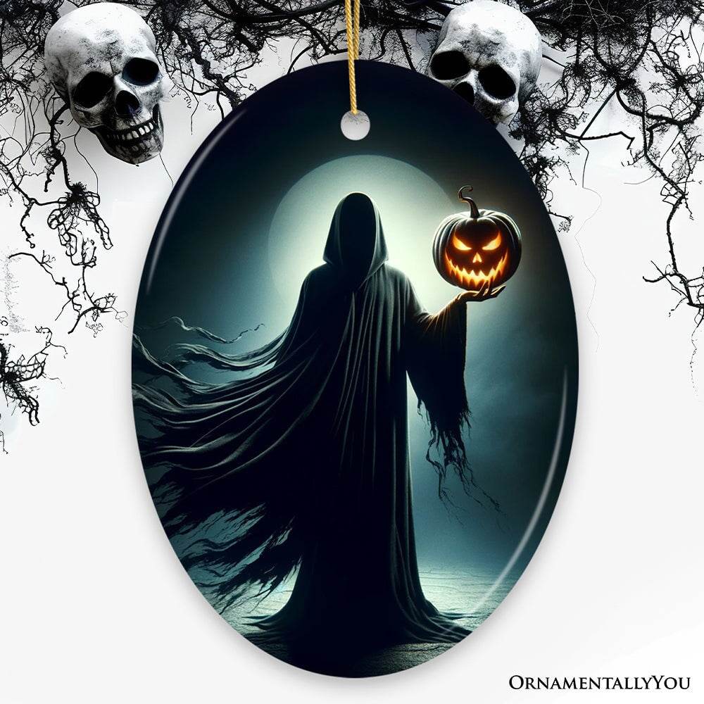 The Pumpkin Reaper Horror Ornament, Halloween Tree Decoration - Oval