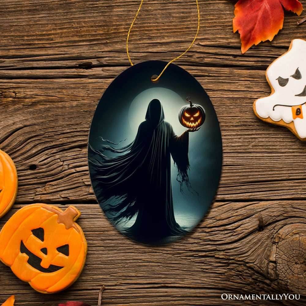The Pumpkin Reaper Horror Ornament, Halloween Tree Decoration - Oval