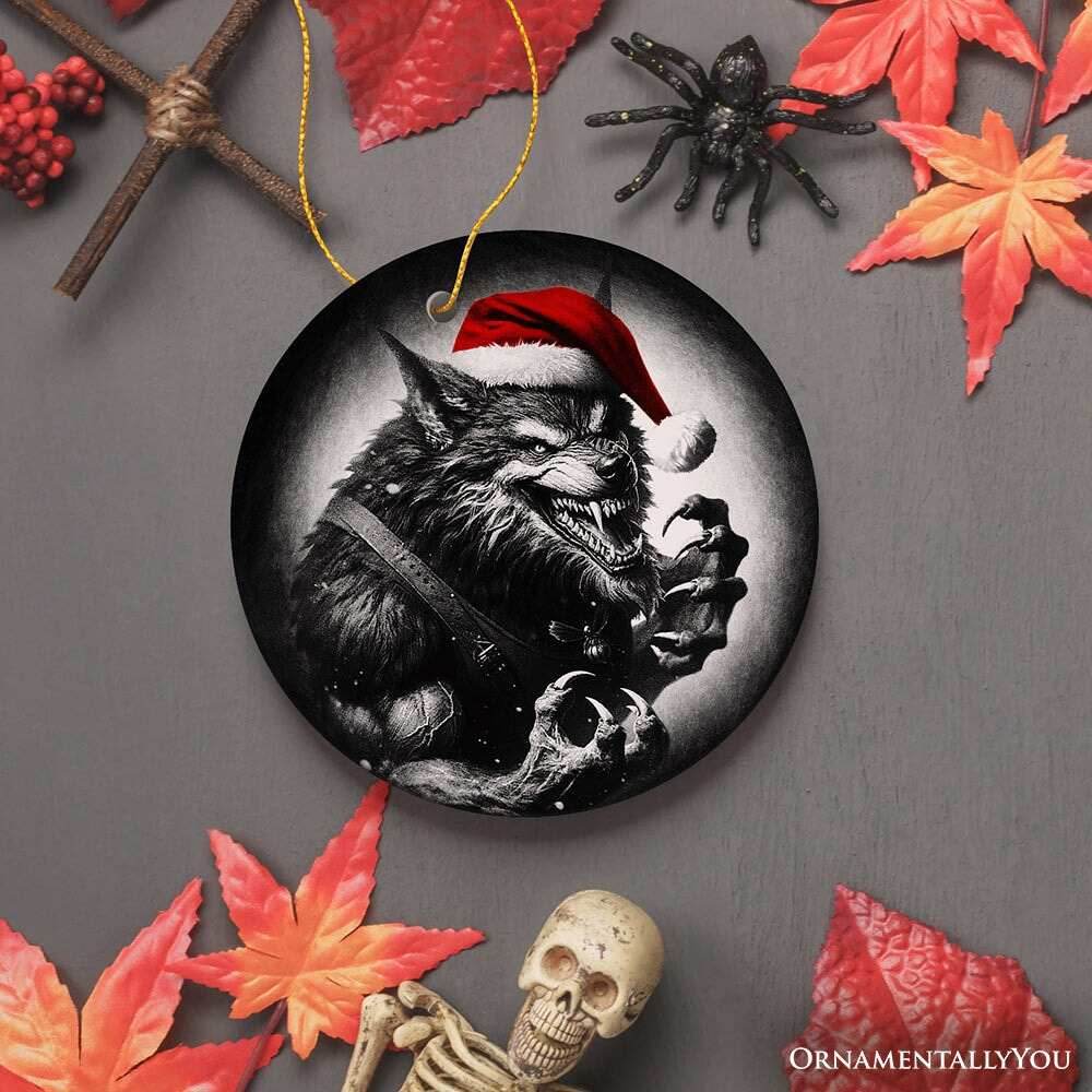 Vicious Werewolf Ceramic Ornament, Enigmatic Christmas Decoration for Halloween Tree - Circle
