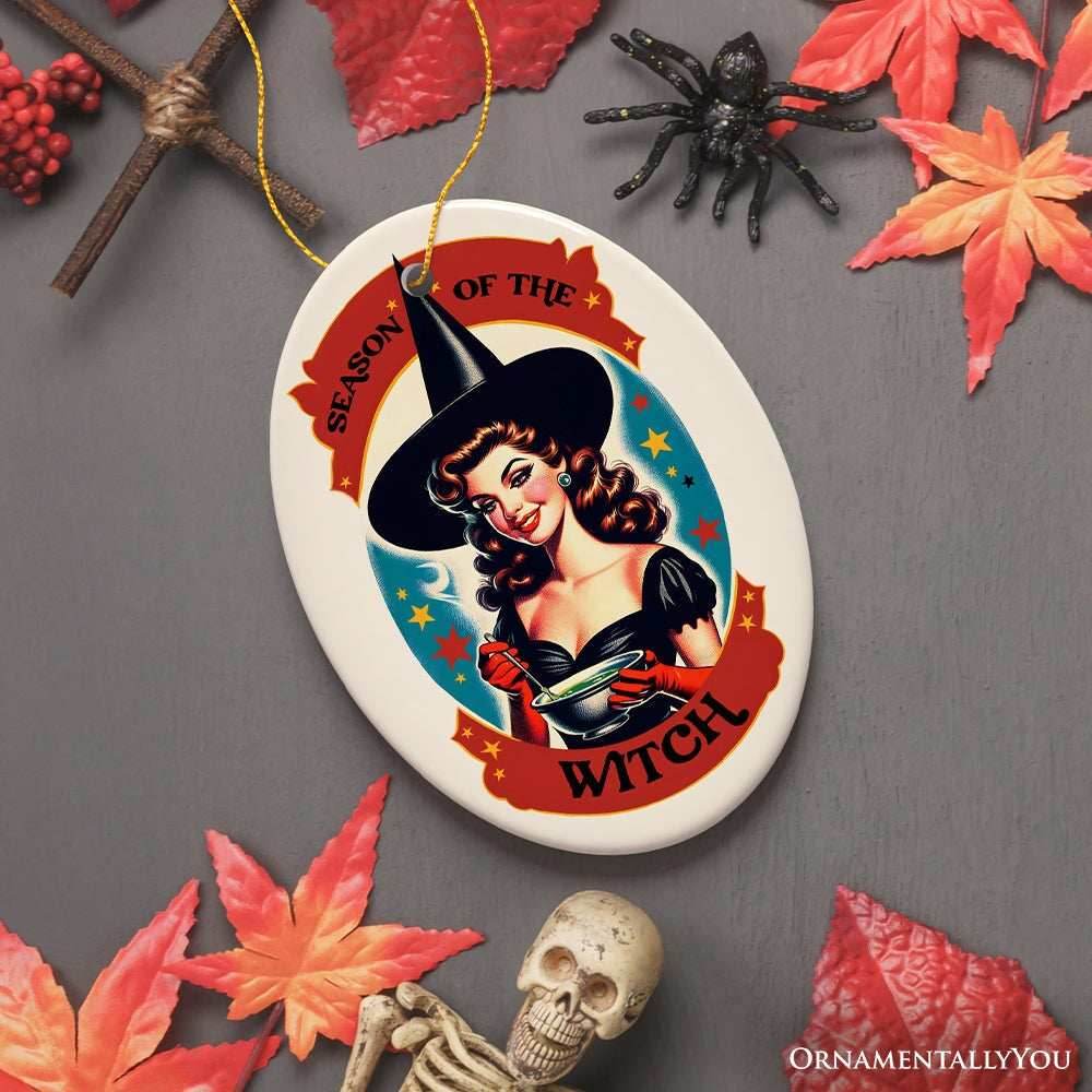 Wickedly Glamorous Season of the Witch Ornament, Retro Style Halloween Tree Decor and Keepsake - Oval
