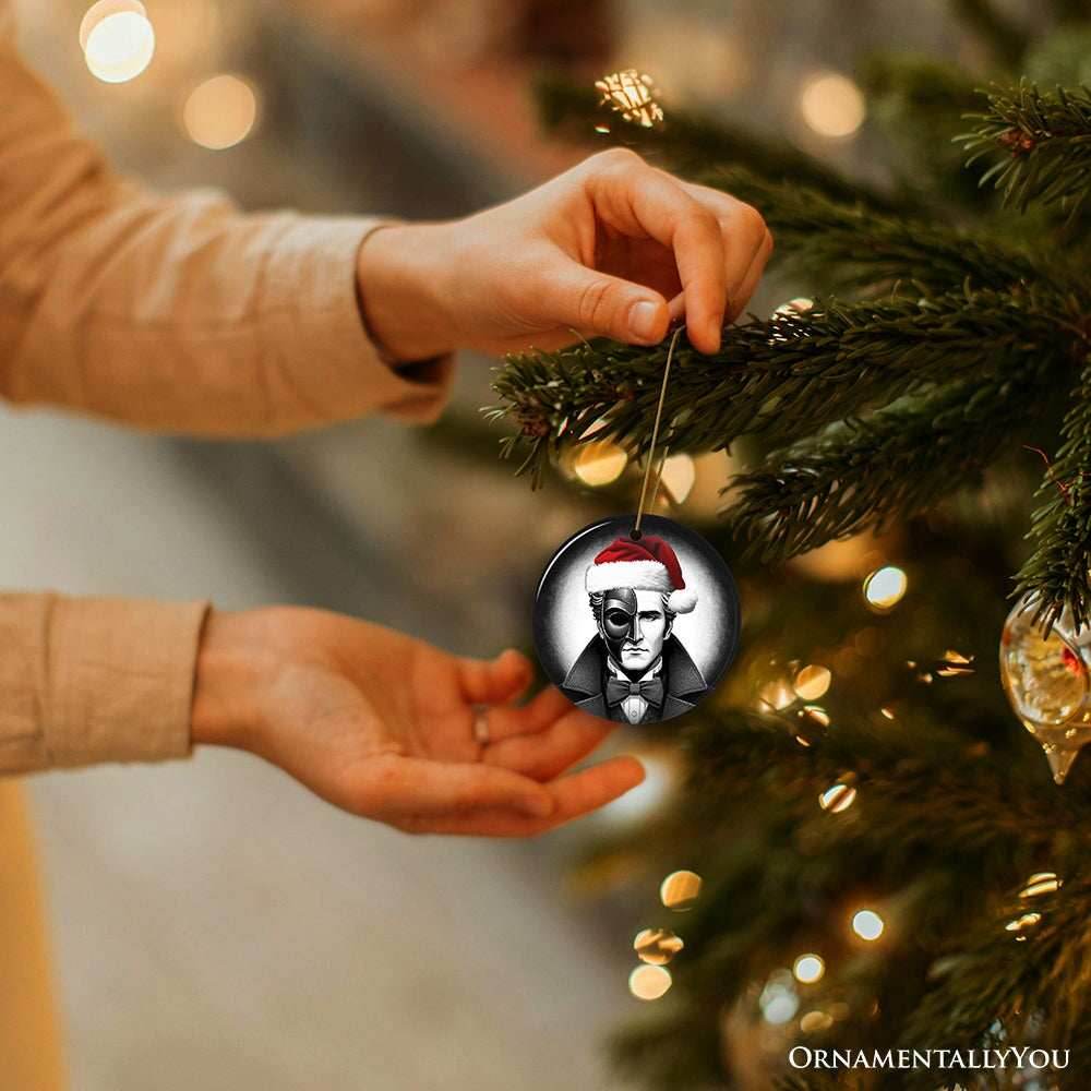 Enigmatic Phantom of the Opera with Santa Hat Ornament, Captivating Halloween Tree Keepsake Christmas Decor - Circle