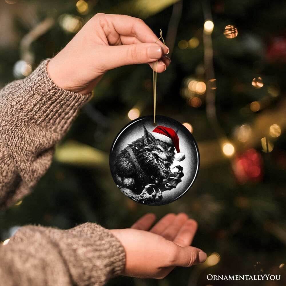 Vicious Werewolf Ceramic Ornament, Enigmatic Christmas Decoration for Halloween Tree - Circle