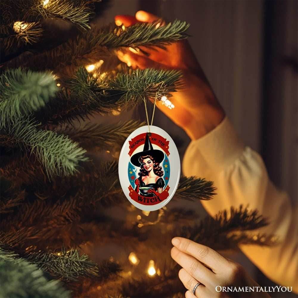 Wickedly Glamorous Season of the Witch Ornament, Retro Style Halloween Tree Decor and Keepsake - Oval