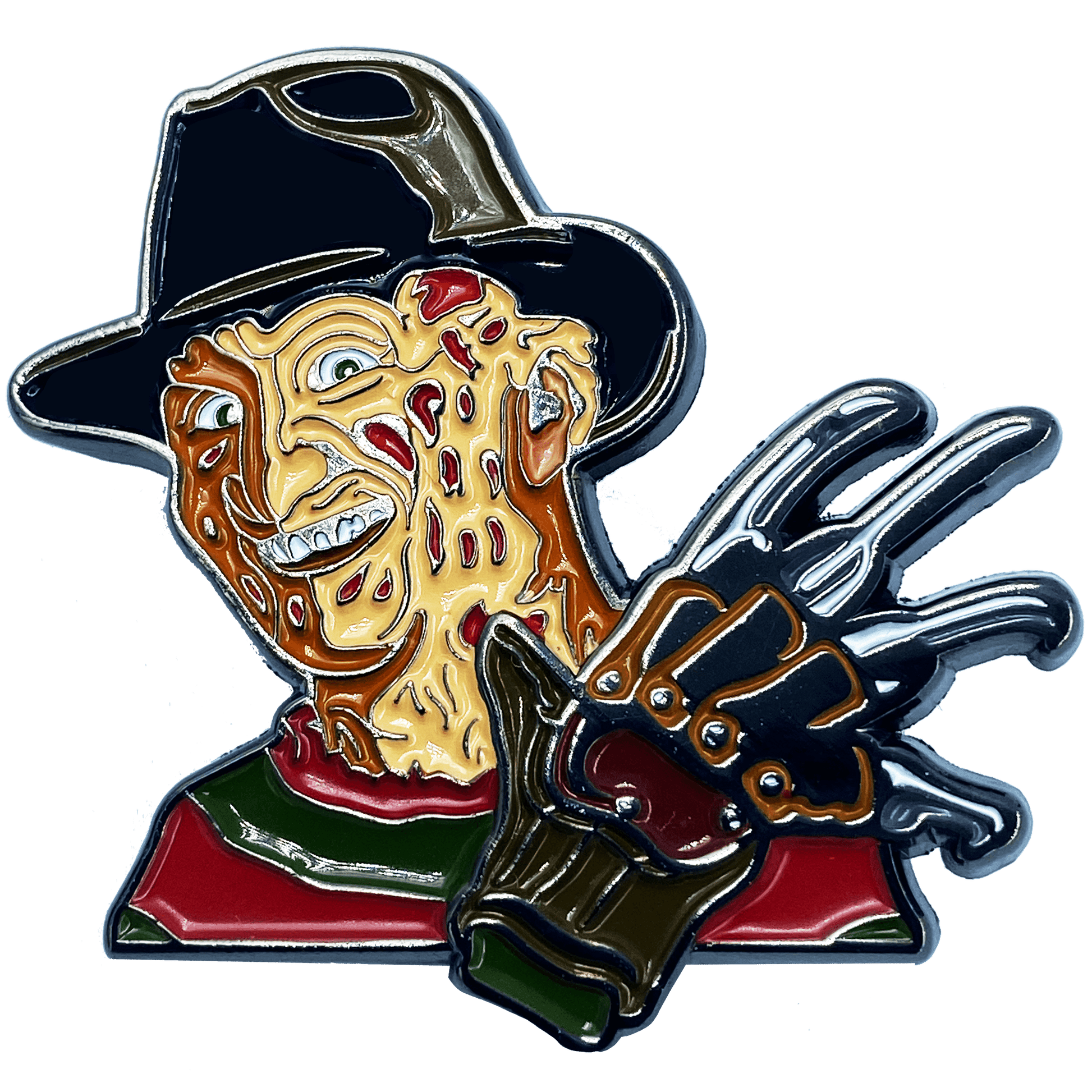 CL2-02 Nightmare on Elm Street Freddy Krueger Pin with double pin back and spring loaded clasps - 