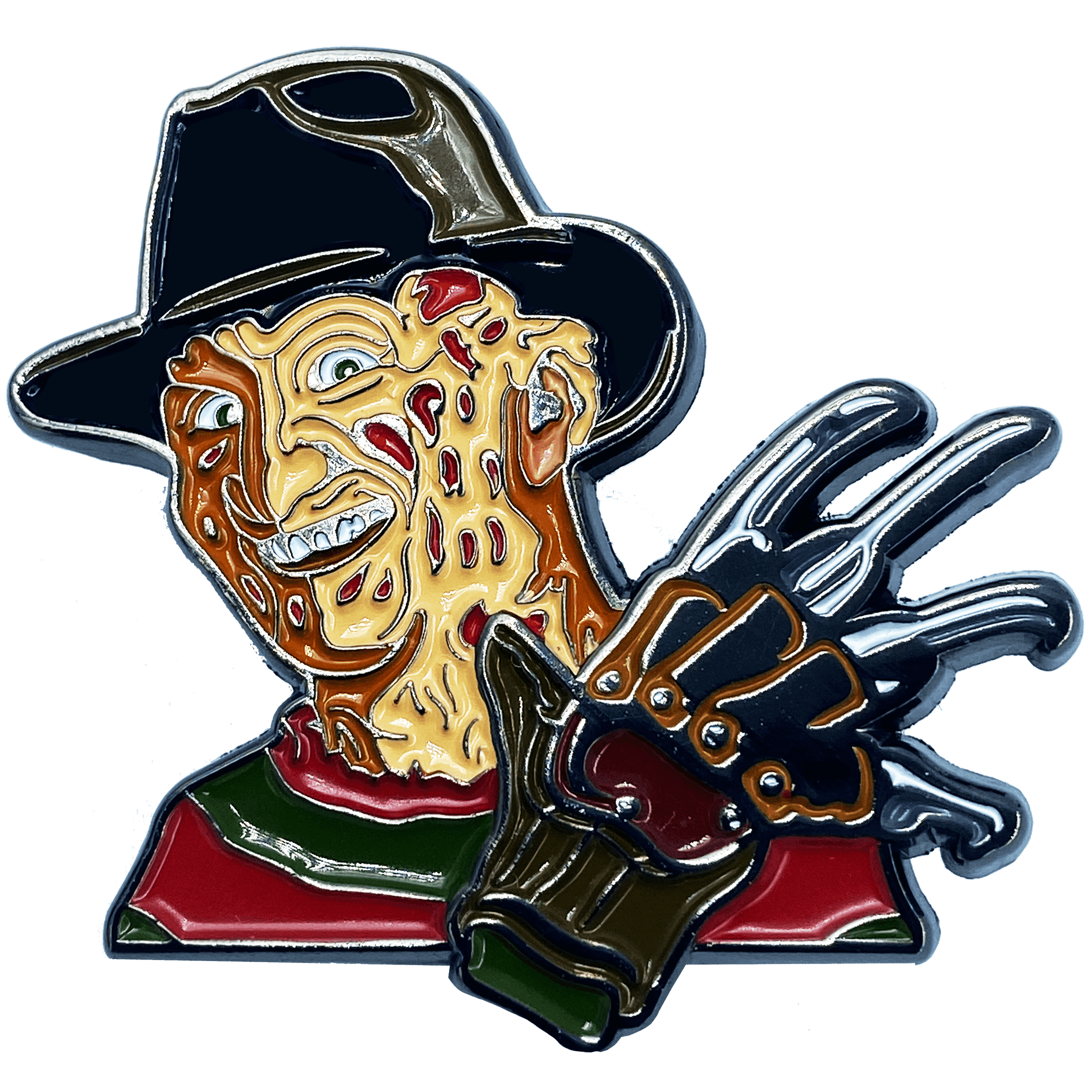 CL2-02 Nightmare on Elm Street Freddy Krueger Pin with double pin back and spring loaded clasps - 