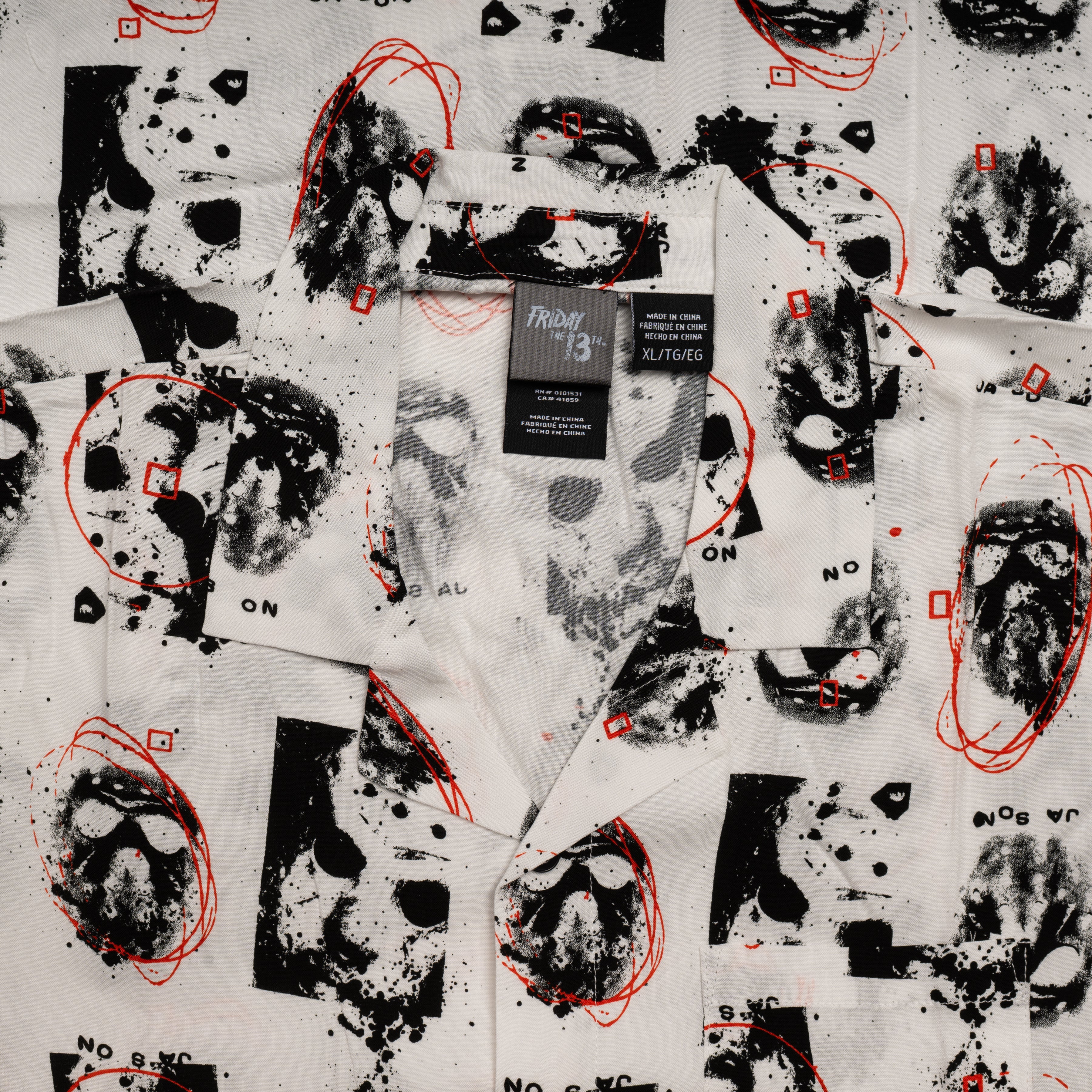 Friday The 13th Jason Rayon Button up Shirt SS Mask Scribble White