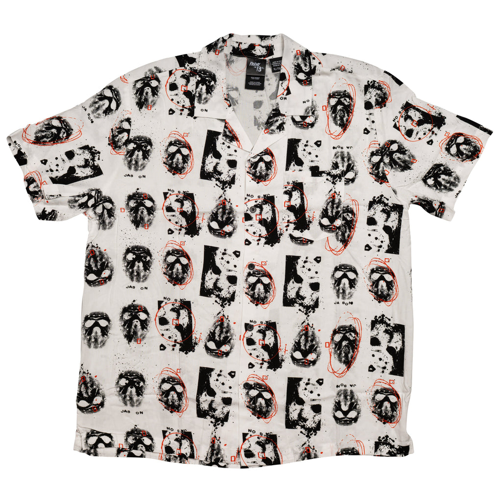 Friday The 13th Jason Rayon Button up Shirt SS Mask Scribble White