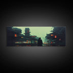 80s style Cyberpunk Japanese City, Retro Punk Tokyo, Framed Canvas Print, Framed Wall Art, Large Panoramic Wall Decor - 10x30 Inches / Gallery Wrap Canvas - Ready To Hang