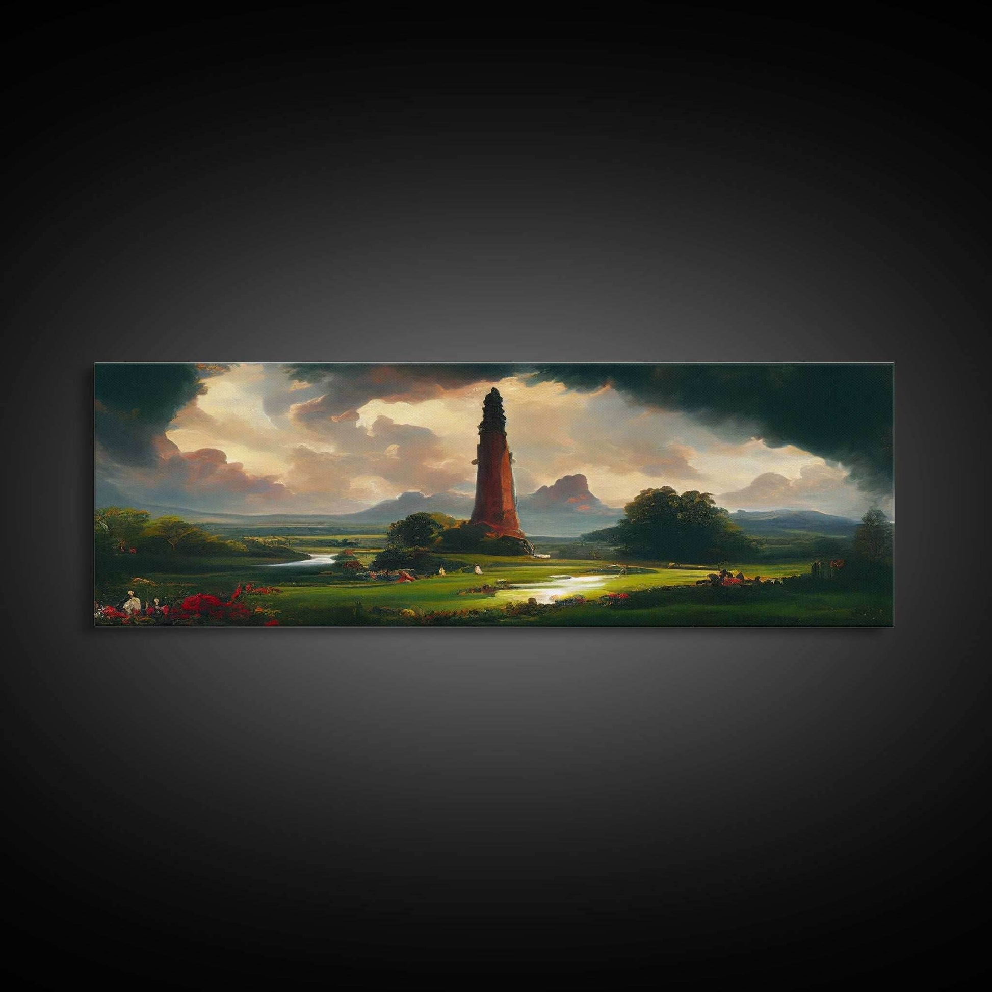 The Dark Tower, Ready To Hang Canvas Print, Panoramic Art, High Fantasy Concept Art - 10x30 Inches / Gallery Wrap Canvas - Ready To Hang
