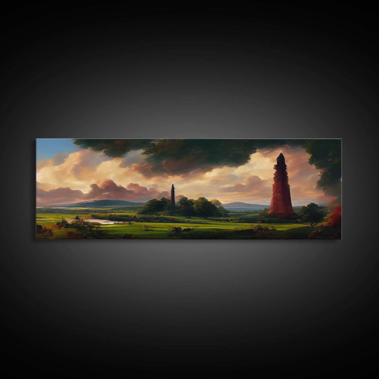 The Dark Tower, Ready To Hang Canvas Print, Panoramic Art, High Fantasy Concept Art - 10x30 Inches / Gallery Wrap Canvas - Ready To Hang
