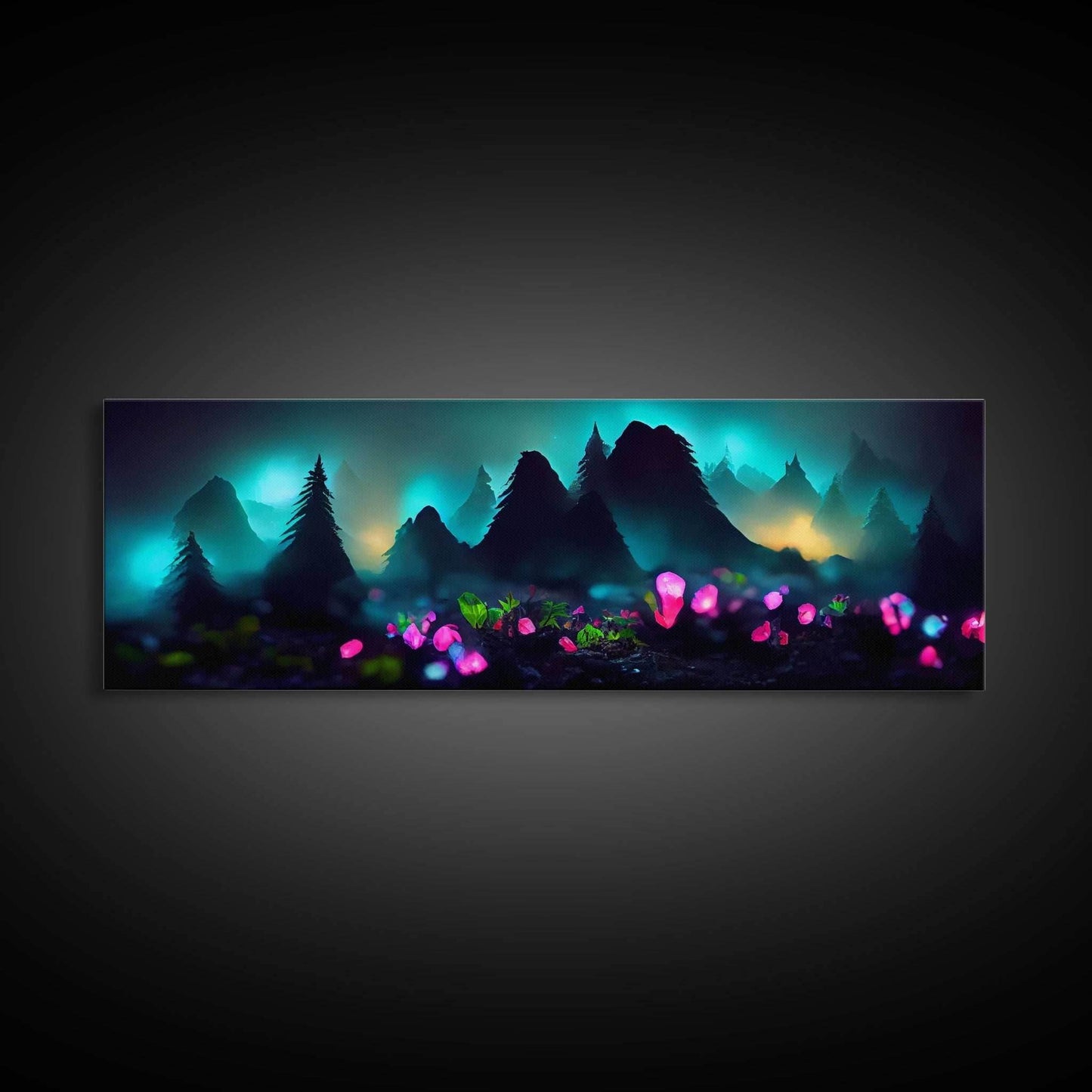 Luminescent trail in the forest, fantasy art, RPG concept art, canvas print, tiny worlds, glowing mushrooms out of focus, miniature worlds - 10x30 Inches / Gallery Wrap Canvas - Ready To Hang