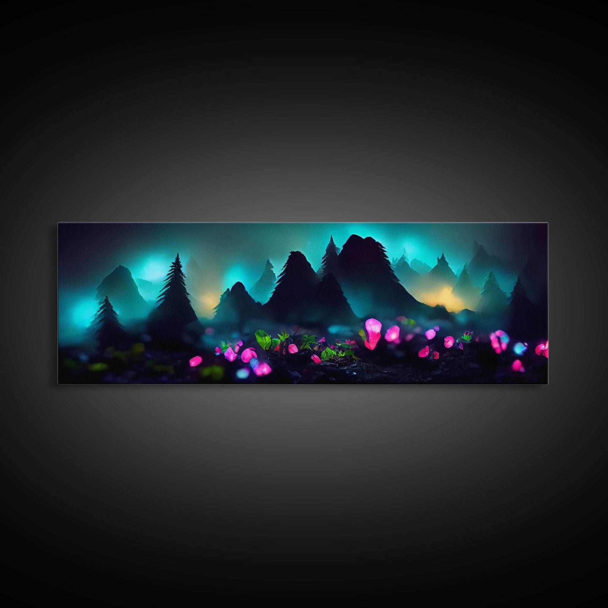 Luminescent trail in the forest, fantasy art, RPG concept art, canvas print, tiny worlds, glowing mushrooms out of focus, miniature worlds - 10x30 Inches / Gallery Wrap Canvas - Ready To Hang