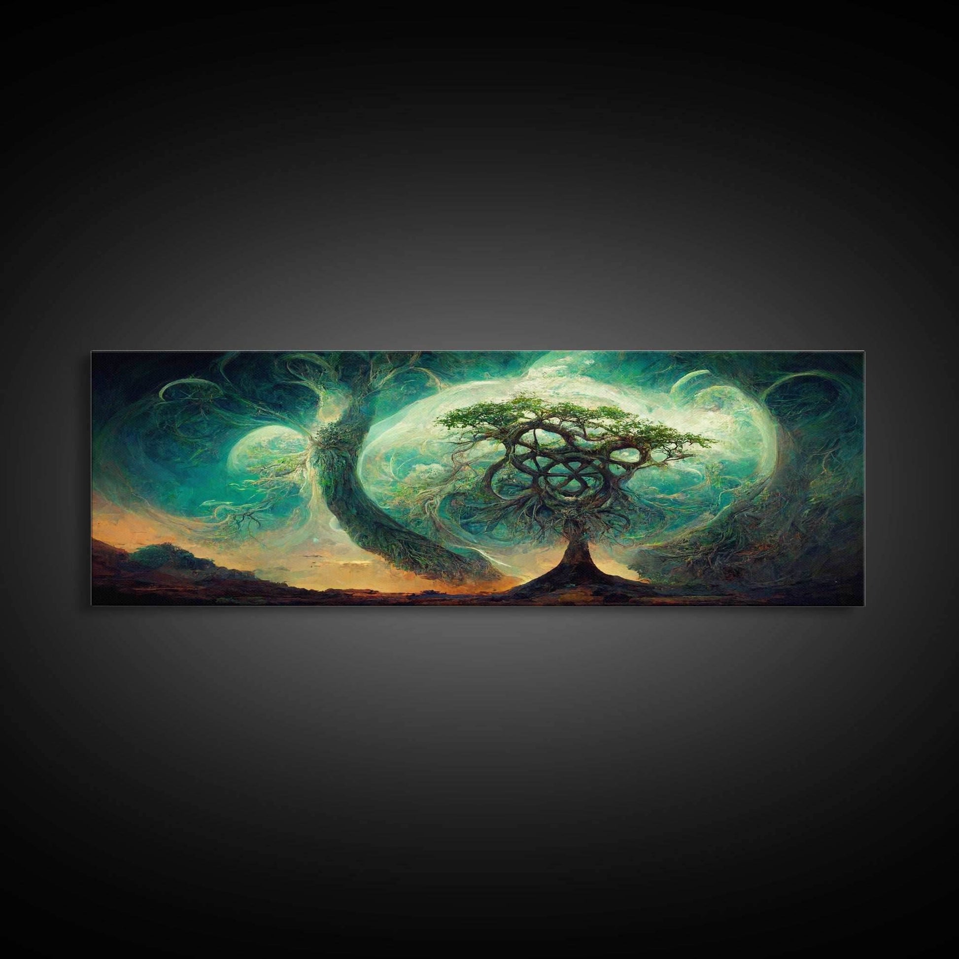Tree Of Life, Abstract Trees Roots Nature Green Fine Art Print, Wall Art Print, Wall Décor, Wall Poster, Fantasy Art - 10x30 Inches / Gallery Wrap Canvas - Ready To Hang