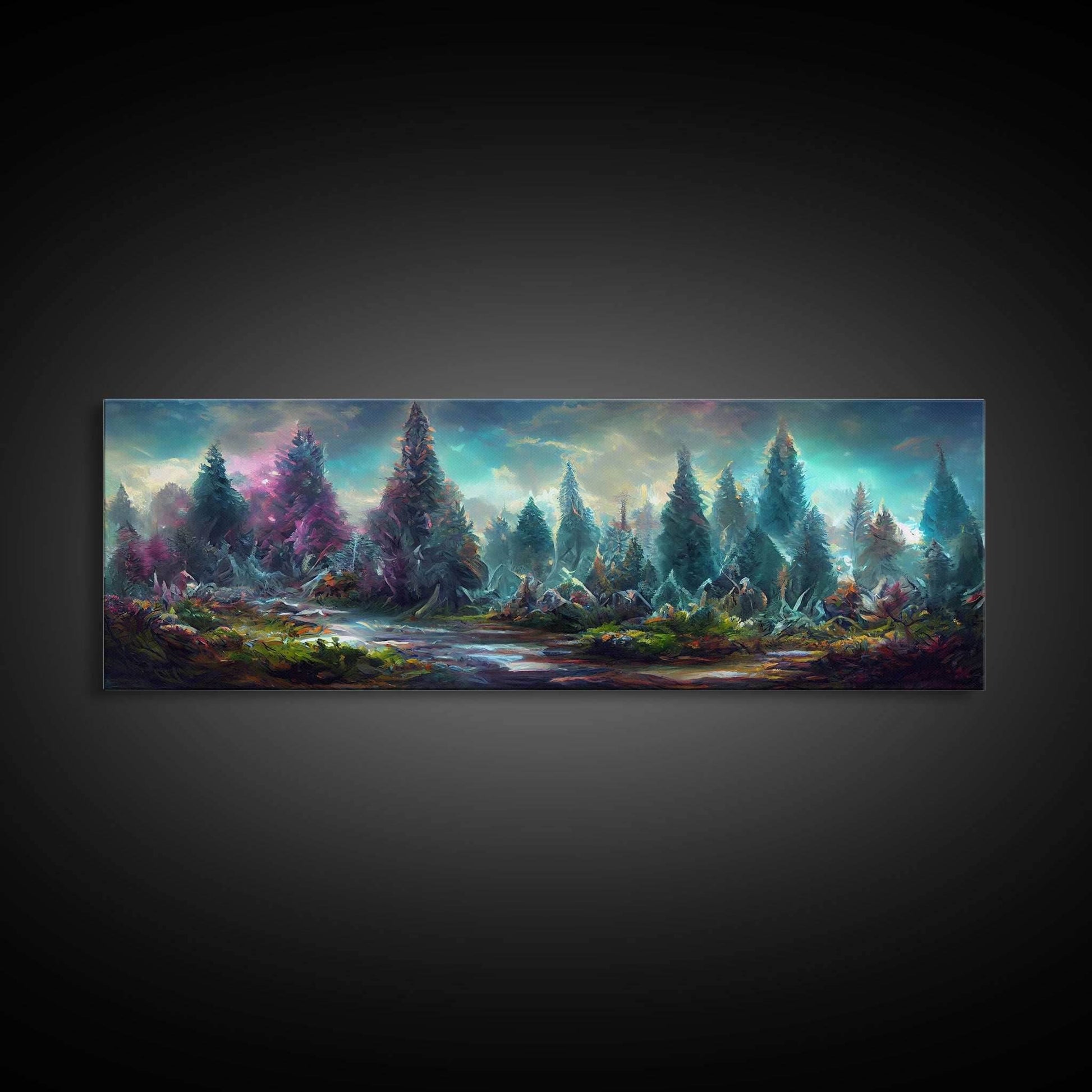 High Fantasy Forest Wall Art, Ready To Hang Canvas Print, Panoramic Art, Fantasy RPG Concept Art - 10x30 Inches / Gallery Wrap Canvas - Ready To Hang
