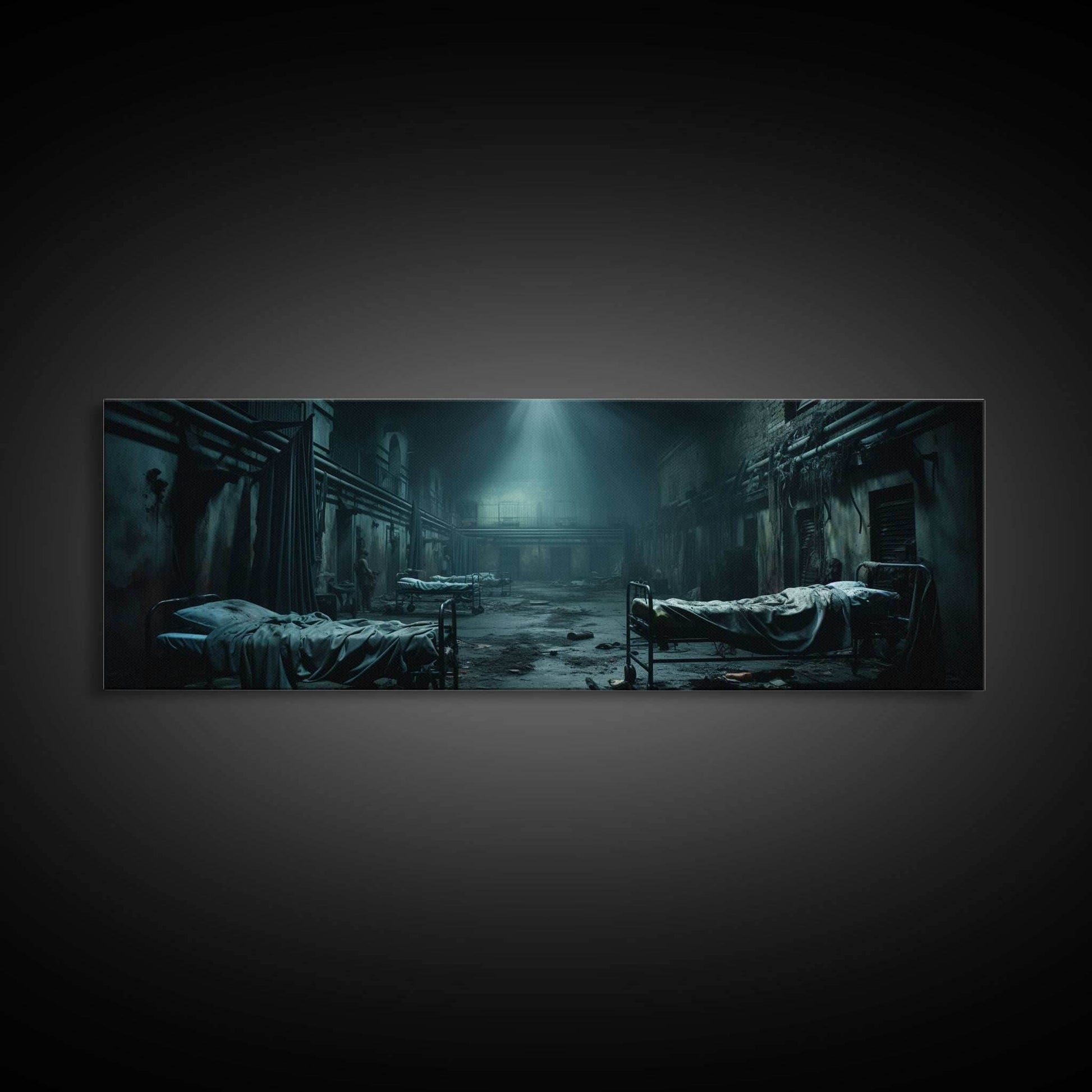 An Abandoned Insane Asylum, Canvas Print Framed Halloween Art, Spooky Decor Panoramic Halloween Art, Halloween Wall Art, Halloween Art Print - 10x30 Inches / Gallery Wrap Canvas - Ready To Hang