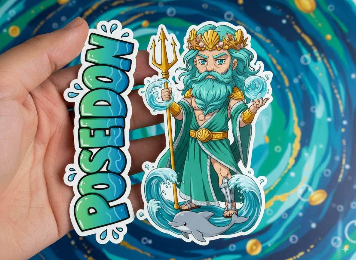 Poseidon Ennosigaios Mythkins™ Vinyl Sticker – Greek God of the Sea and Earthquakes | Waterproof & UV-Proof - Sticker / Mini