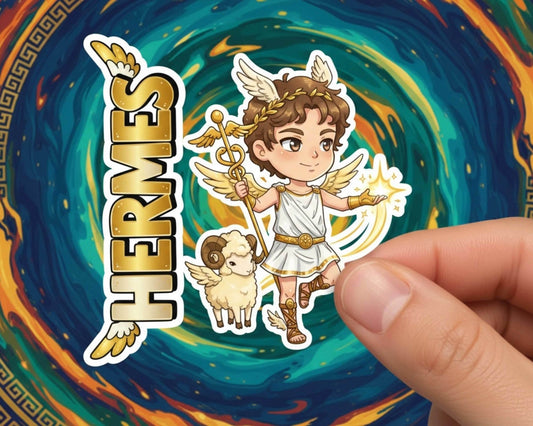 Hermes Sticker and Magnet – Kriophoros Mythkins™ – Messenger God and Ram-Bearer | Waterproof & UV-Proof - Sticker / Mini
