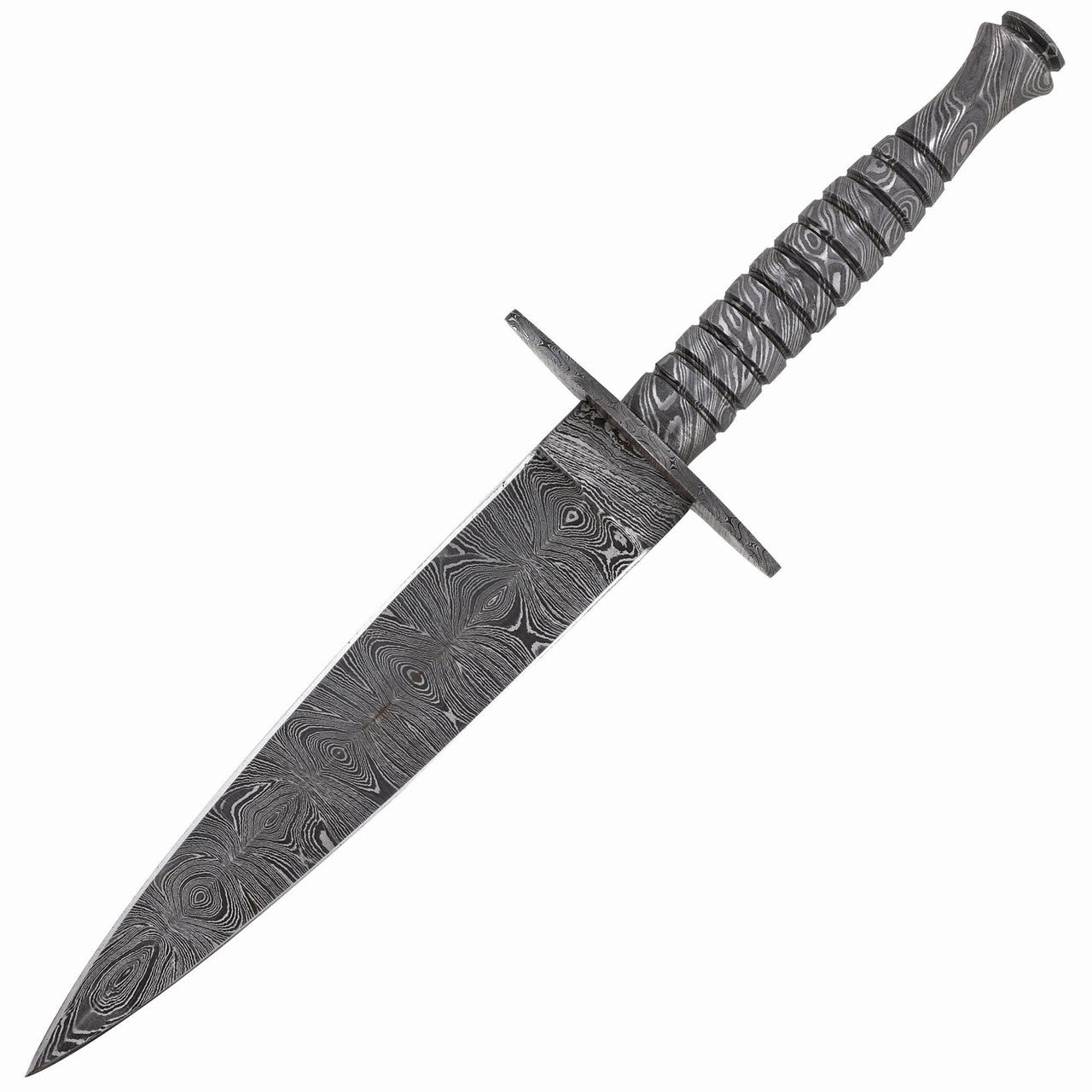 Full Damascus Steel Commando Knife with Leather Sheath-0