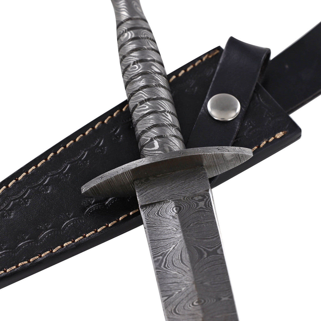 Full Damascus Steel Commando Knife with Leather Sheath-2