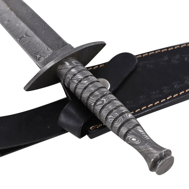 Full Damascus Steel Commando Knife with Leather Sheath-3