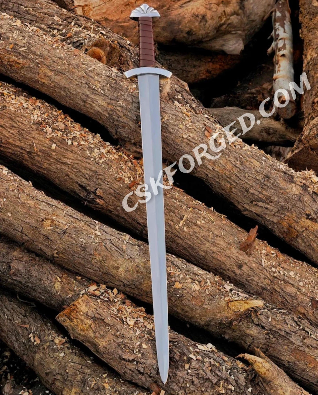 Medieval D2 Tool Steel Viking Sword - Custom Northmen Design with Leather-Wrapped Wooden Scabbard