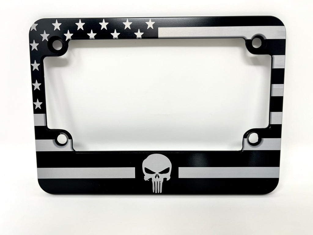 Punisher American Flag Billet Aluminum Motorcycle License Plate Frame