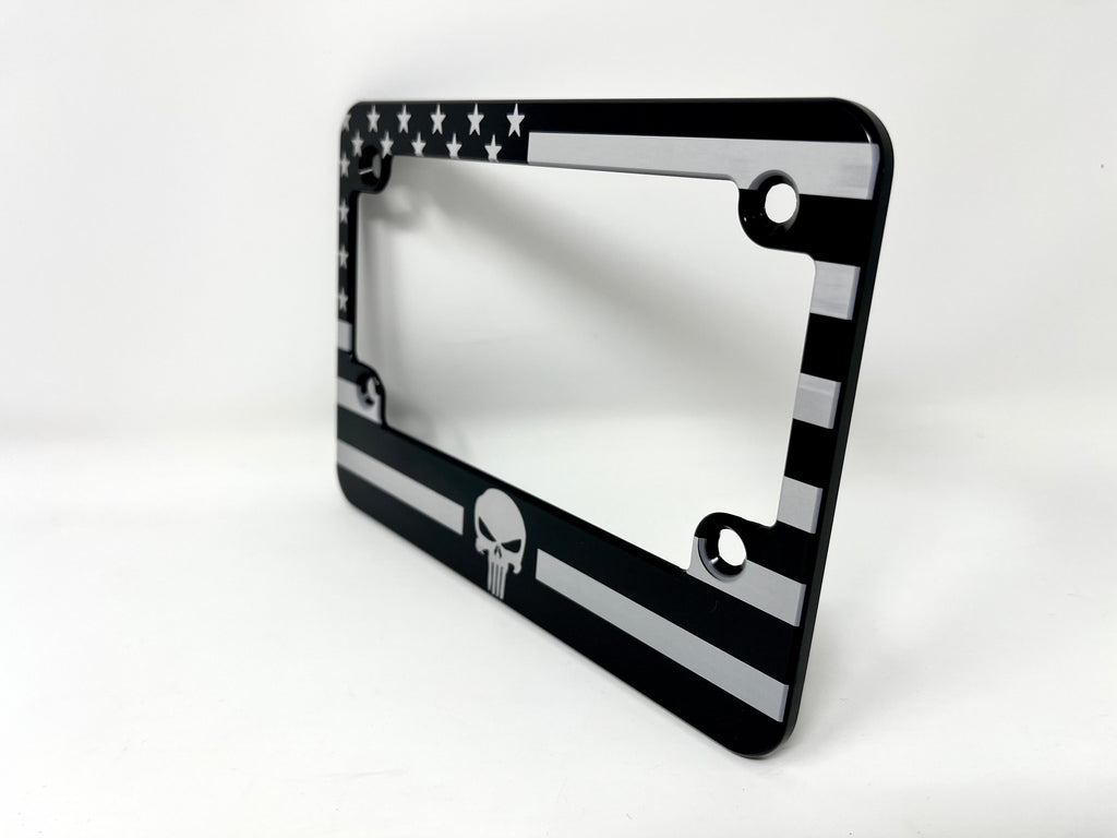Punisher American Flag Billet Aluminum Motorcycle License Plate Frame