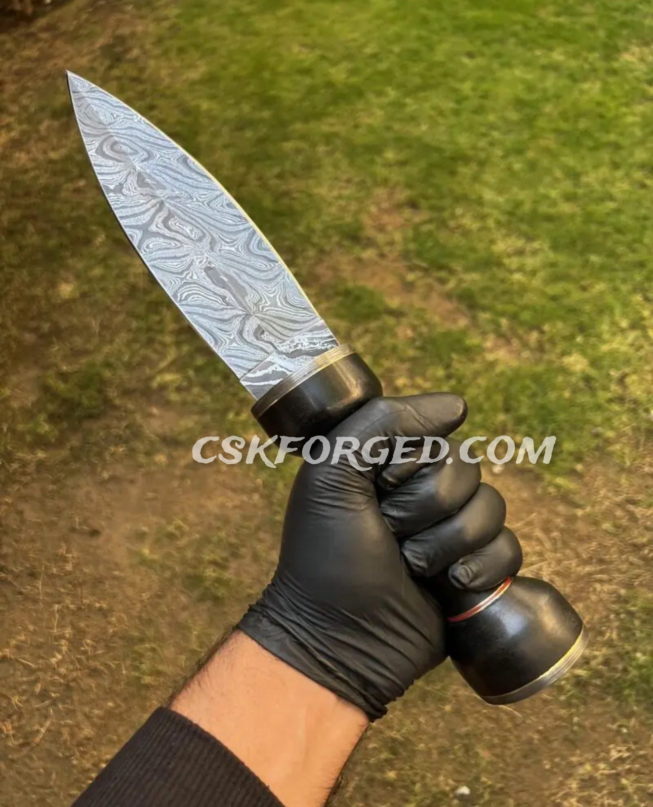 Damascus Steel Mini Gladius Sword with Custom Black Wooden Handle and Leather Sheath