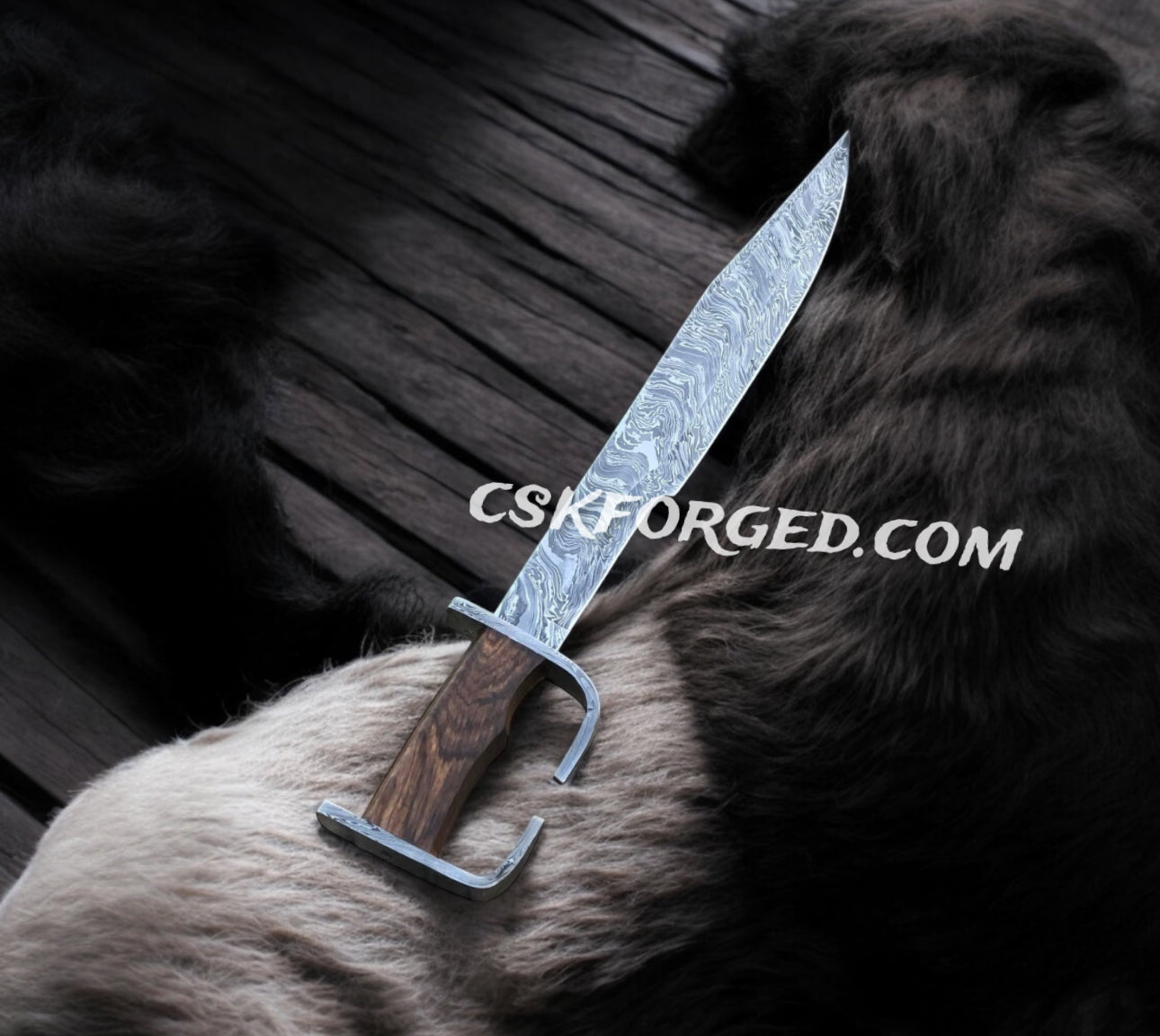 Spartan Damascus Steel Sword - Premium Full-Tang Blade with Intricate Patterns and Wooden Handle