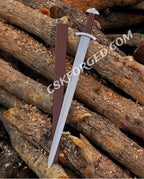 Medieval D2 Tool Steel Viking Sword - Custom Northmen Design with Leather-Wrapped Wooden Scabbard