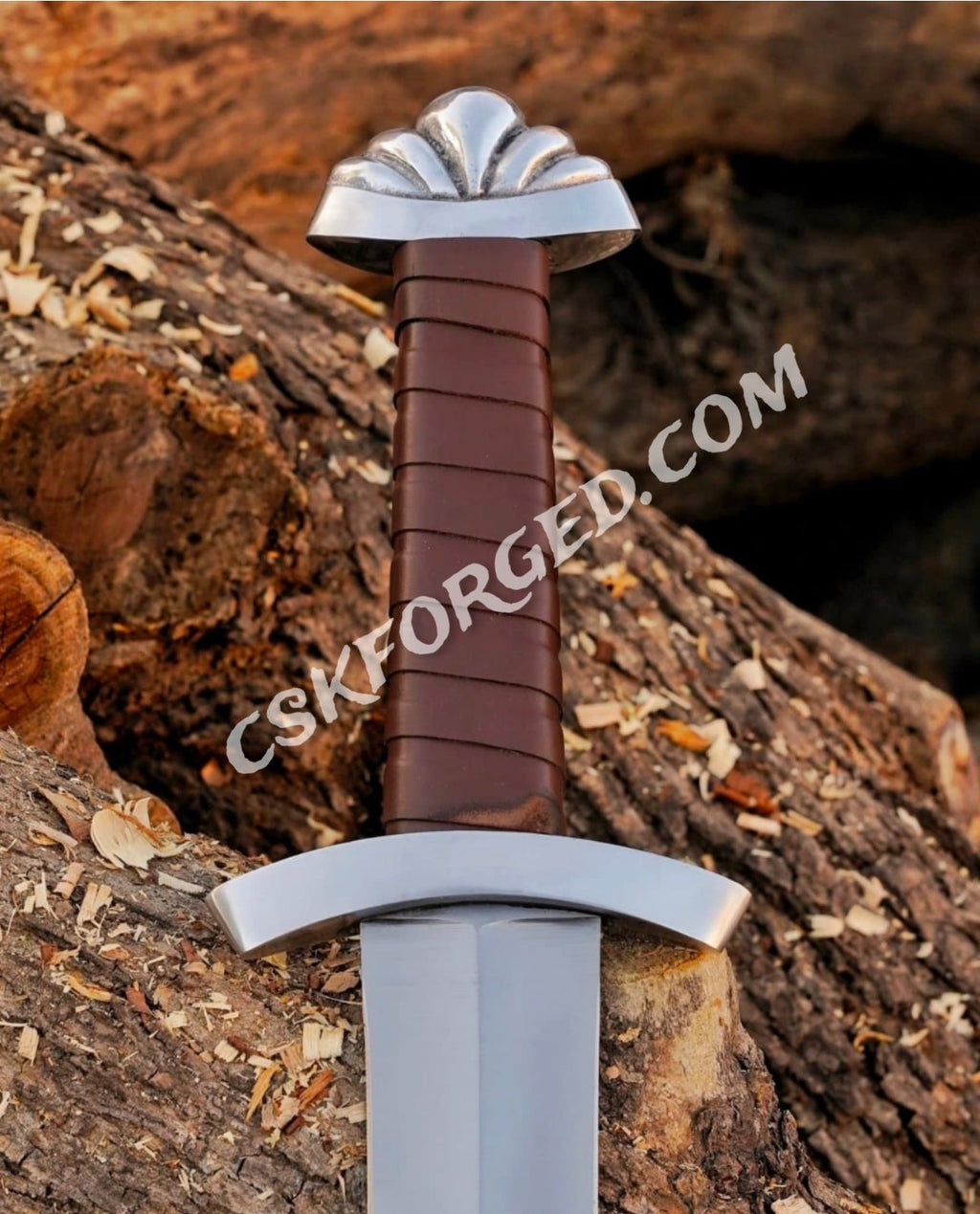 Medieval D2 Tool Steel Viking Sword - Custom Northmen Design with Leather-Wrapped Wooden Scabbard