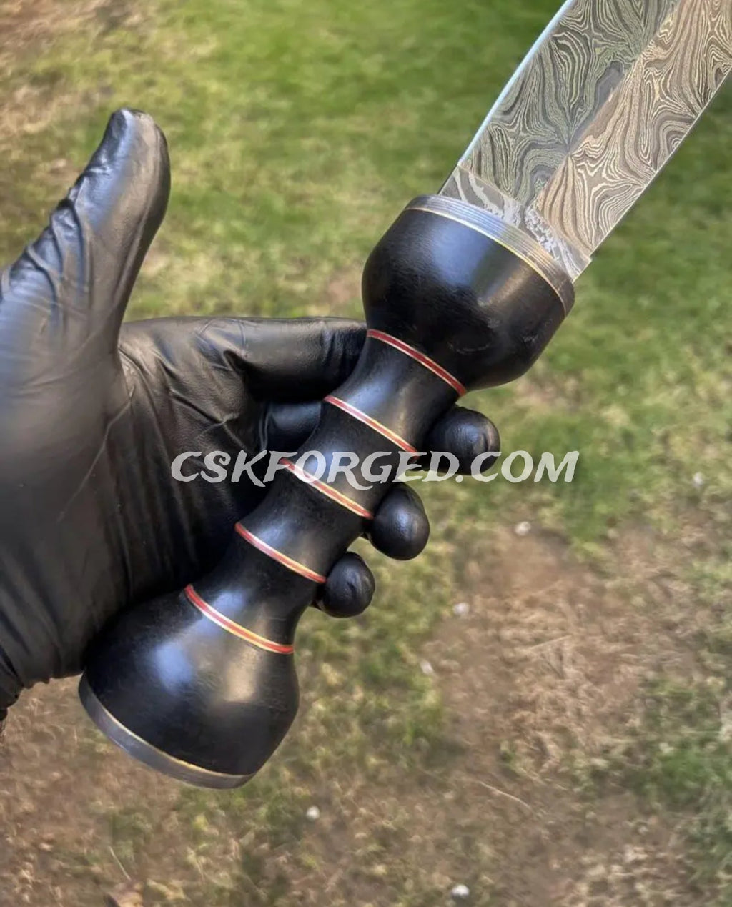 Damascus Steel Mini Gladius Sword with Custom Black Wooden Handle and Leather Sheath