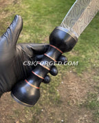 Damascus Steel Mini Gladius Sword with Custom Black Wooden Handle and Leather Sheath