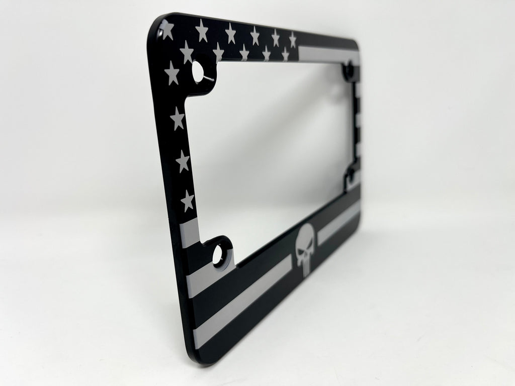 Punisher American Flag Billet Aluminum Motorcycle License Plate Frame