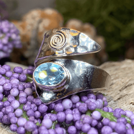 Celtic Spiral Wrap Ring - 8 / Blue Topaz