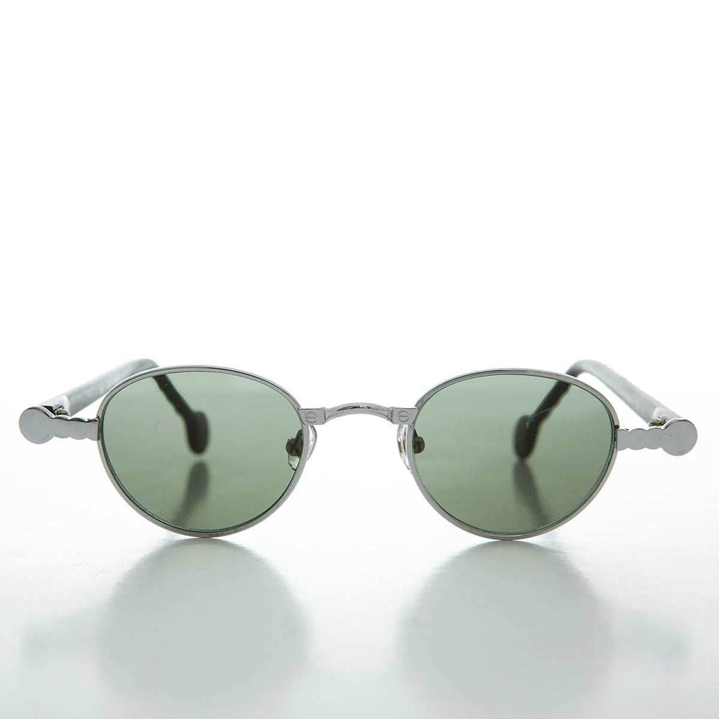 90s Metal Steampunk Victorian Wide Frame Vintage Sunglass - Gideon - Silver / Green Lens